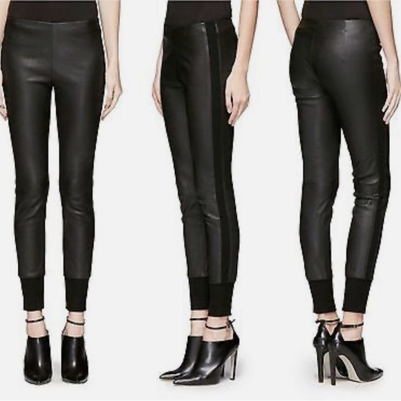 Vince Pants - VINCE Knit Cuff Leather Stretch Leggings Pants - Size S